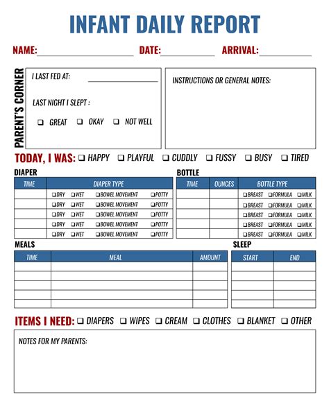 Infant Daily Report Free Printable